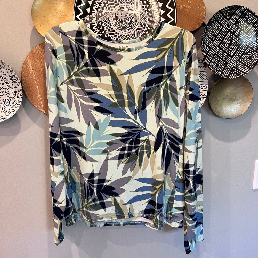 Hang Ten Womens XL Blue Green Tropical Palm Long Sleeve Rashguard